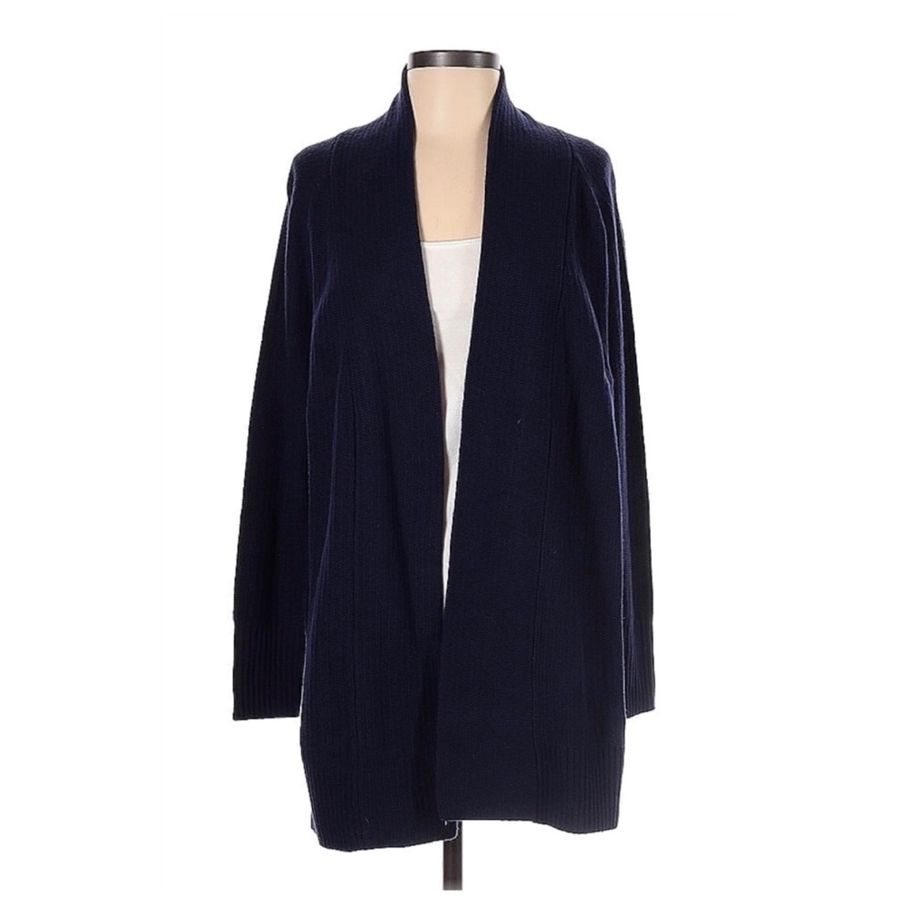 Textured Knit Gap Navy Open Cardigan Merino Wool Bland